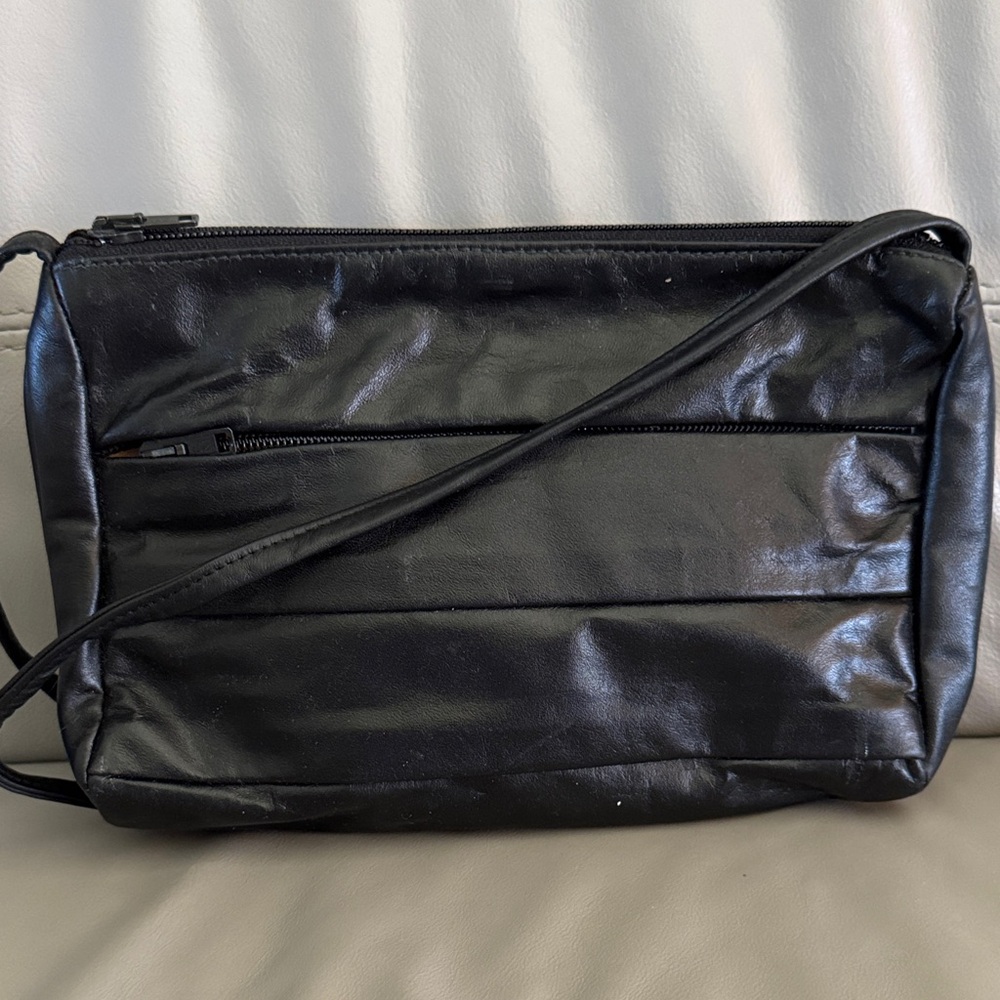 Vintage Black Leather Mini Crossbody Bag